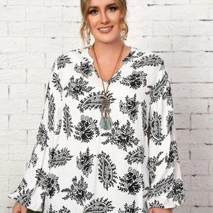 SHEIN Black and White Paisley Blouse, Size 18
